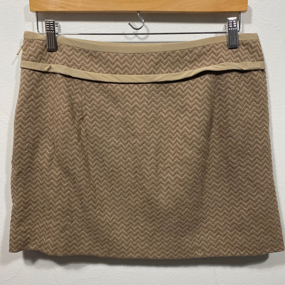 J. Crew 90's Wool Blend Chevron Mini Skirt Tan Size‎ 10 Y2K Academia Preppy - Picture 2 of 7